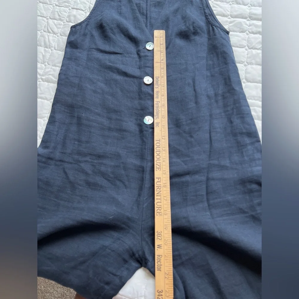 DOR Raw Small Luxury Linen Navy Blue Wide Leg Maggiore Lake Resort Jumpsuit - Picture 10 of 13